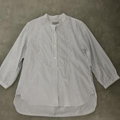 マーガレットハウエル シャツ 七分袖 ノーカラー ストライプ MHL