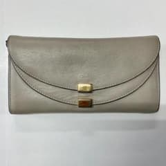 クロエ Chloé レザー 長財布 グレージュ ゴールド 金具 二つ折り 込 