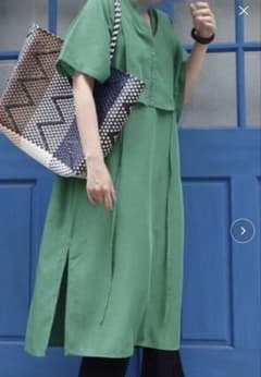 グリーン 半袖 ロング丈 チュニックのサムネイル
