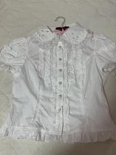 BODYLINE ハートパールボタンの半袖レースフリルブラウス ロリータ 