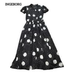 【インゲボルグ】FREE ロングワンピース　ドット　花　リボン　ブラック インゲボルグ】FREE ロングワンピース ドット 花 リボン ブラック