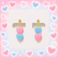 ♡ダブル ハートイヤリング♡ キッズ イヤリング プラスチックに変更可のサムネイル