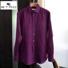 ETRO エトロ ペイズリー×スクエア柄 コットンリネンL/Sシャツ