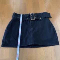 ブラック デニム ベルト付き ミニスカート キュロットのサムネイル