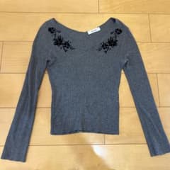 Mystrada 長袖 リブニット ビーズ刺繍 グレーのサムネイル
