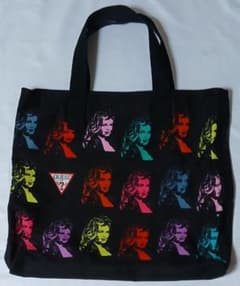 【未使用】GUESS ゲス キャンバストートバッグ ポップアート 総柄 黒