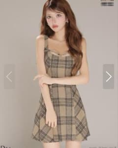 DE4608 ベージュ チェック柄 キャバドレス Sのサムネイル