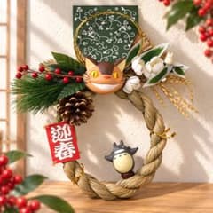 스튜디오 지브리 이웃집 토토로 설날 시메나와 장식 고양이 버스 천연 소재 토토로