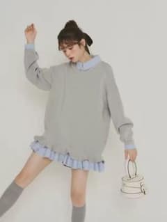 フリルレイヤードダンボールスウェット ワンピース オーバーサイズ