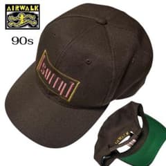 90s AIRWALK ロゴ刺繍 キャップ 茶 スナップバック ツバ裏グリーン