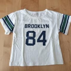 プティマイン　ナンバーTシャツ　100cm　袖ライン　ユニフォーム風　白　生成のサムネイル