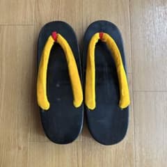 草履 23cm 黒台 黄色鼻緒 和装履物のサムネイル