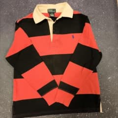 Polo by Ralph Lauren 赤黒ストライプポロシャツ S(8) - メルカリ