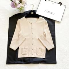 FOXEY フォクシー　リブ切り替え　長袖カーディガン　ベビーピンク　38 FOXEY フォクシー リブ切り替え 長袖カーディガン ベビーピンク 38