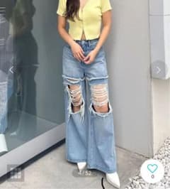 GYDA ハイウエストThighs cut デザインダメージ ワイドデニムパンツのサムネイル