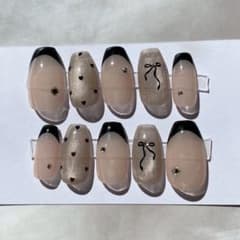 【 no.215 】黒フレンチ うるうる マグネット 韓国 ワンホン リボンのサムネイル