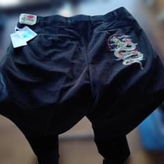 Brand new, dragon embroidered leg-lengthening pants, black, size 94cm
