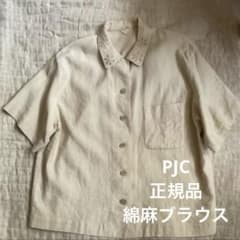 P j c 半袖ゆったりブラウス 綿50麻50 刺繍 未使用に近い 
