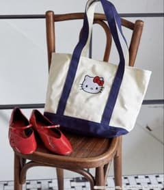 ハローキティ キャンバス トートバッグ ハローキティ アイボリー/ネイビーのサムネイル