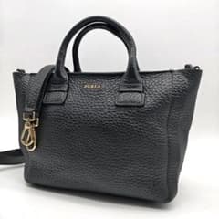 フルラ カプリッチョ S ハンドバッグ 2way ブラック 内側ブルー 本革 