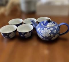 美濃焼 栄楽窯 藍彩 花絵 茶器セット（急須・湯呑5客）未使用品 - メルカリ