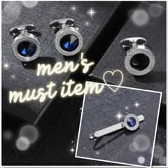 Xmas カフスボタン タイピン シルバー ブルー セット スーツ 結婚式のサムネイル