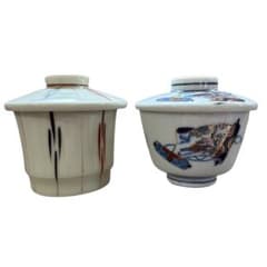 寉峰　蓋付飯椀　5客　茶碗蒸し器　7客 小丼　骨董品　時代物　小鉢　和食器 美濃・有田】龍峯窯 肥前磁器 蓋付き 茶碗蒸し碗 2客セット 蓋物 昭和