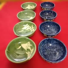 和食器 小鉢 8点セット 藍色 緑色 陶器 美濃焼 花柄 昭和レトロ - メルカリ