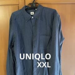 ユニクロ ドット柄 長袖シャツ XXL ネイビー コットンシャツ 大きいサイズのサムネイル