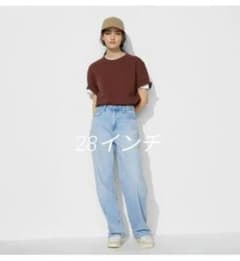 ユニクロ　ワイドストレートジーンズ　28インチ　ブルーのサムネイル