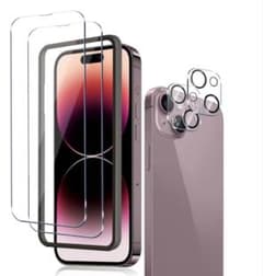 iPhone15Plus ガラスフィルム2枚＋レンズフィルム2枚　ガイド枠付きのサムネイル