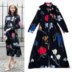 【美品】アメリ シャツワンピース ボタニカル 花柄 総柄 マルチカラー M相当 美品】アメリ シャツワンピース ボタニカル 花柄 総柄 マルチカラー M