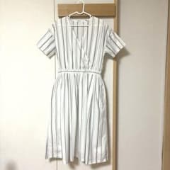 ストライプ柄 カシュクール半袖シャツワンピースのサムネイル