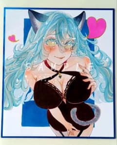 み*ゃ様 オリジナル手描きイラスト色紙　アナログイラスト　猫　女の子　原画 　一のサムネイル