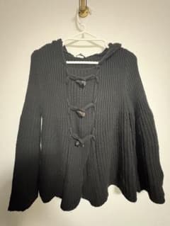 フード　ニット トップス　黒のサムネイル