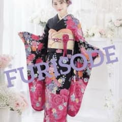 美品 正絹振袖フルセット 薔薇 大輪 黒地銀通し 成人式に - メルカリ