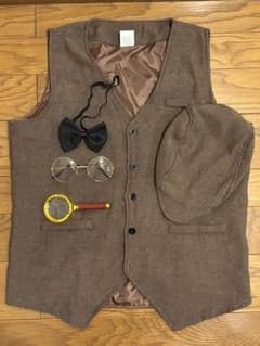 探偵 ホームズ コスプレセット ベスト ハンチング 虫眼鏡 蝶ネクタイ 大人用Mのサムネイル