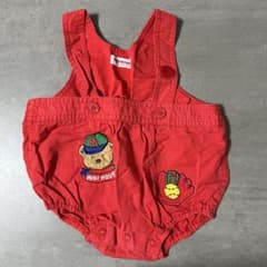 Today is the last day! MIKI HOUSE romper with baseball motif, red.