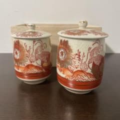 新品未使用 九谷焼 花鳥 朱雀 赤絵 金彩 蓋付夫婦湯呑み - メルカリ