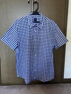 GAP メンズ 半袖シャツ ギンガムチェック ブルーのサムネイル
