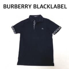 バーバリーブラックレーベル ポロシャツ 刺繍ロゴ ブラックチェック M