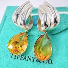 美品レア オールドティファニー ピアス シトリン ティアドロップ