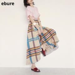 ebure ベルト付 アシンメトリー チェック ロングスカート マルチカラー