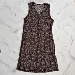 花柄 レース 前開きノースリーブワンピース ロングジレ ウッドボタン ブラウン系のサムネイル