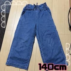 140cm デニムブルー ワイドパンツ 裏起毛のサムネイル