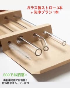 新品 ガラス製ストロー 3本 + 洗浄ブラシ1本のサムネイル