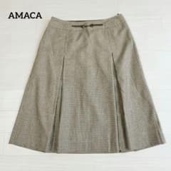 【アマカ/三陽商会】 ウール100% 千鳥格子 ボックスタックスカート 38