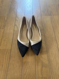 ベージュと黒のポインテッドトゥパンプスのサムネイル