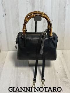 美品☆ ジャンニノターロ CJ レザーバッグ 黒 2way バンブーハンドル