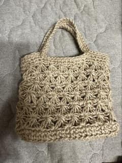 ハンドメイド 麻紐 かごバッグ 花柄編みのサムネイル